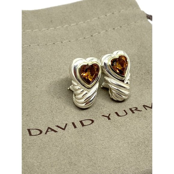 David Yurman Heart Citrine Shrimp Sterling Silver 14K Gold French Clip Earrings - Picture 1 of 12